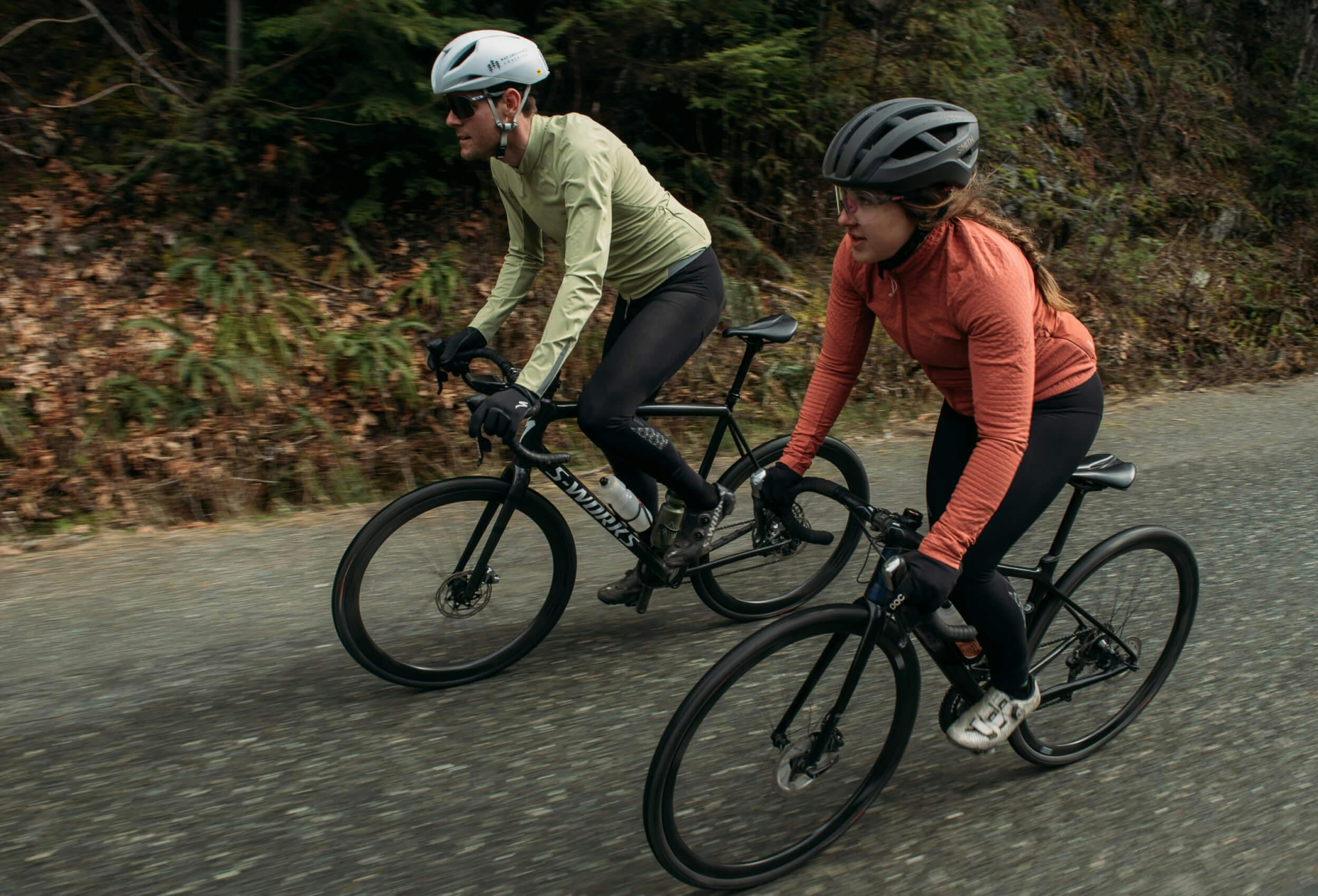 Man and woman on bikes